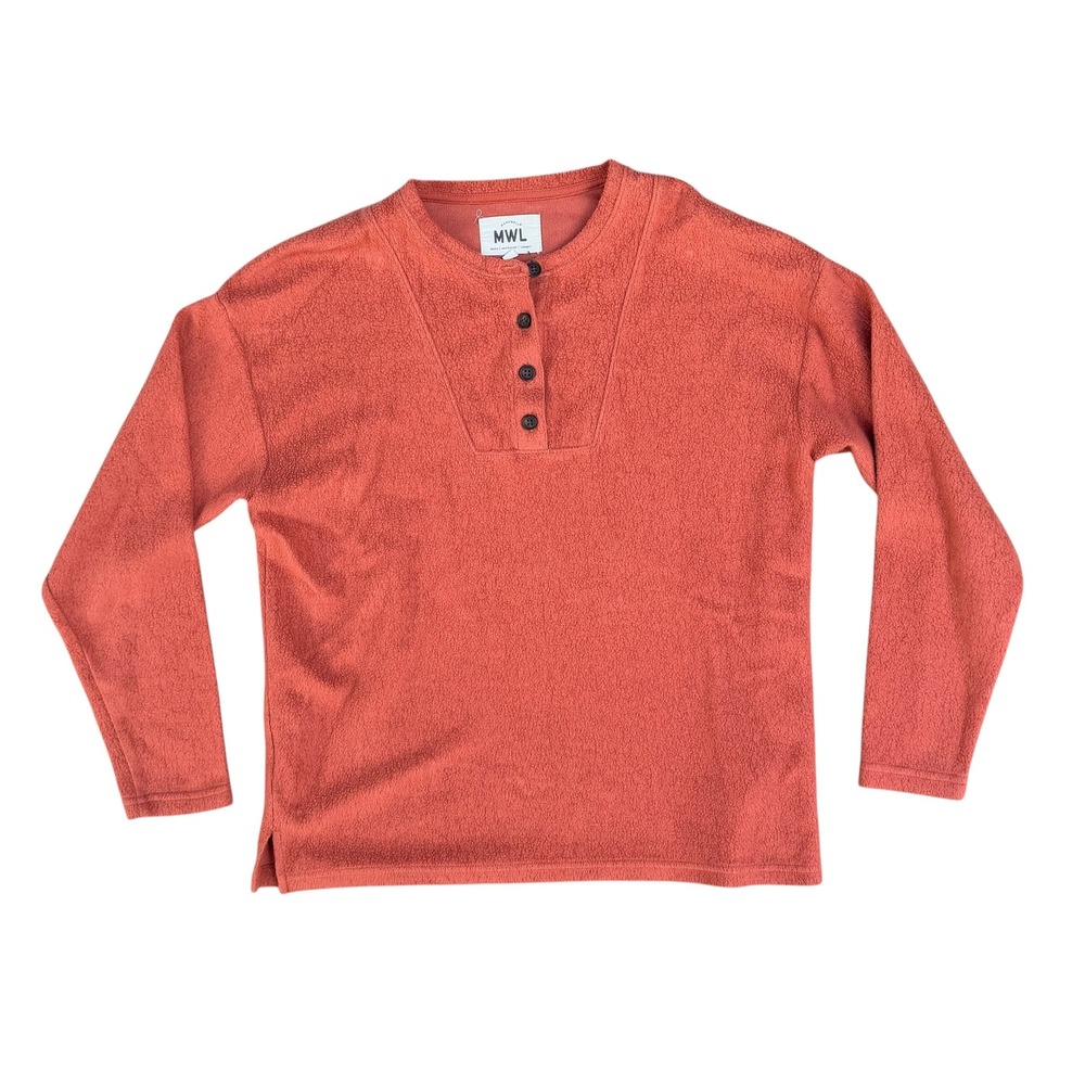 Madewell MWL Terracotta Orange Henley Sweatshirt Textured Long Sleeve XXS